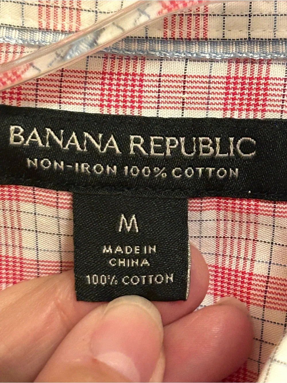 Banana Republic Men's Pink and White Plaid Dress Shirt slim fit